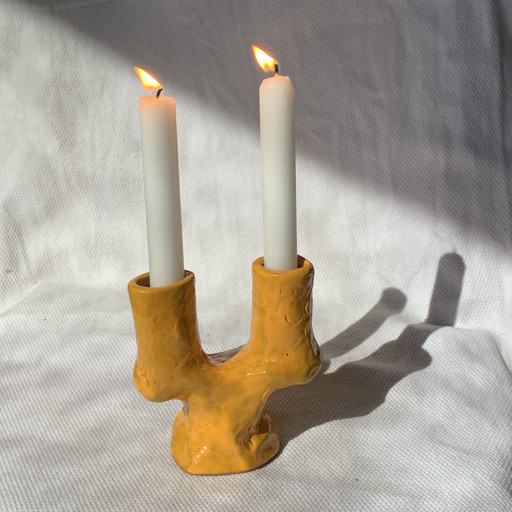 Candle holder Double yellow