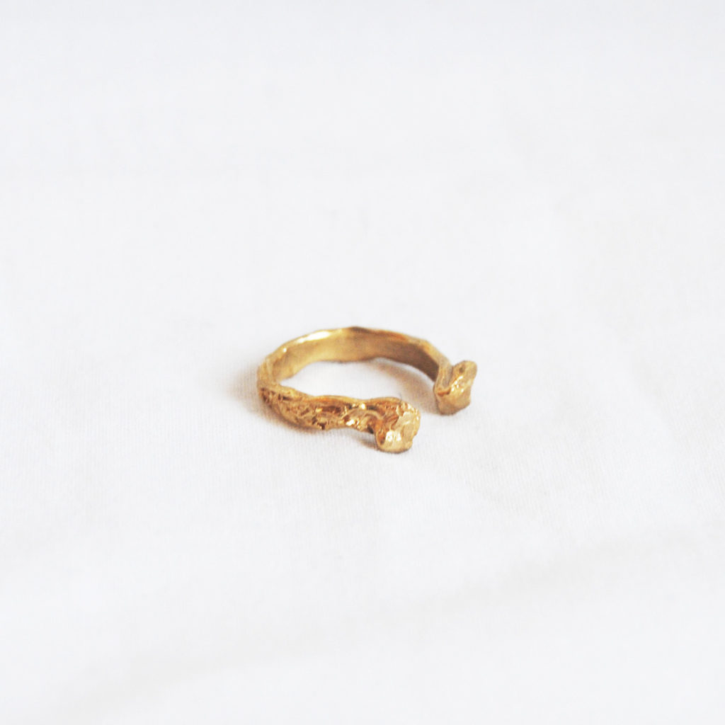 Anello rought aperto argento/bronzo